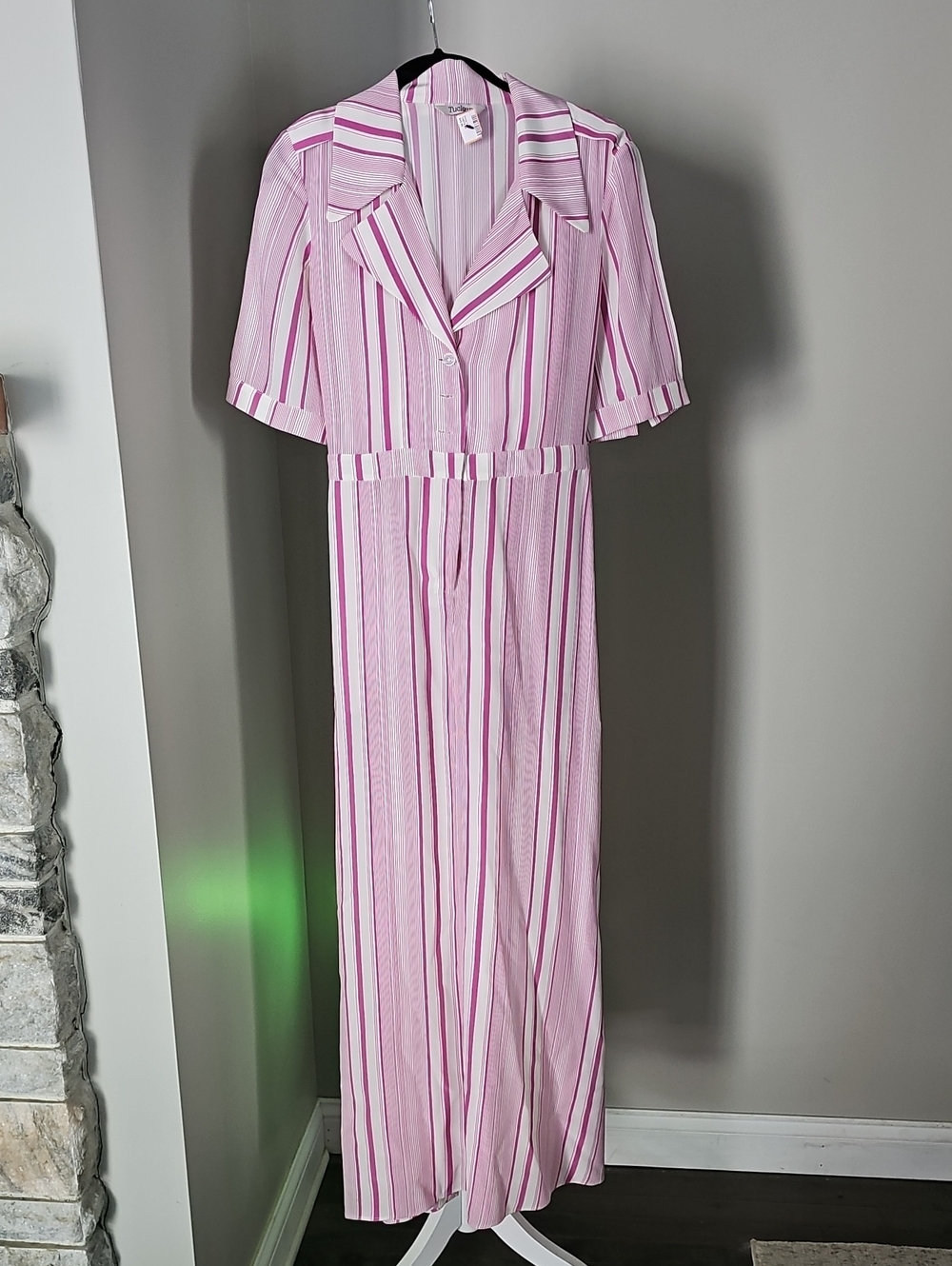 Tucker Pink and White Striped Maxi Dress. 100% Silk. POCKETS! Sz. S